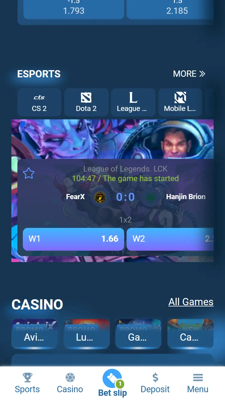 1xbet - esports section